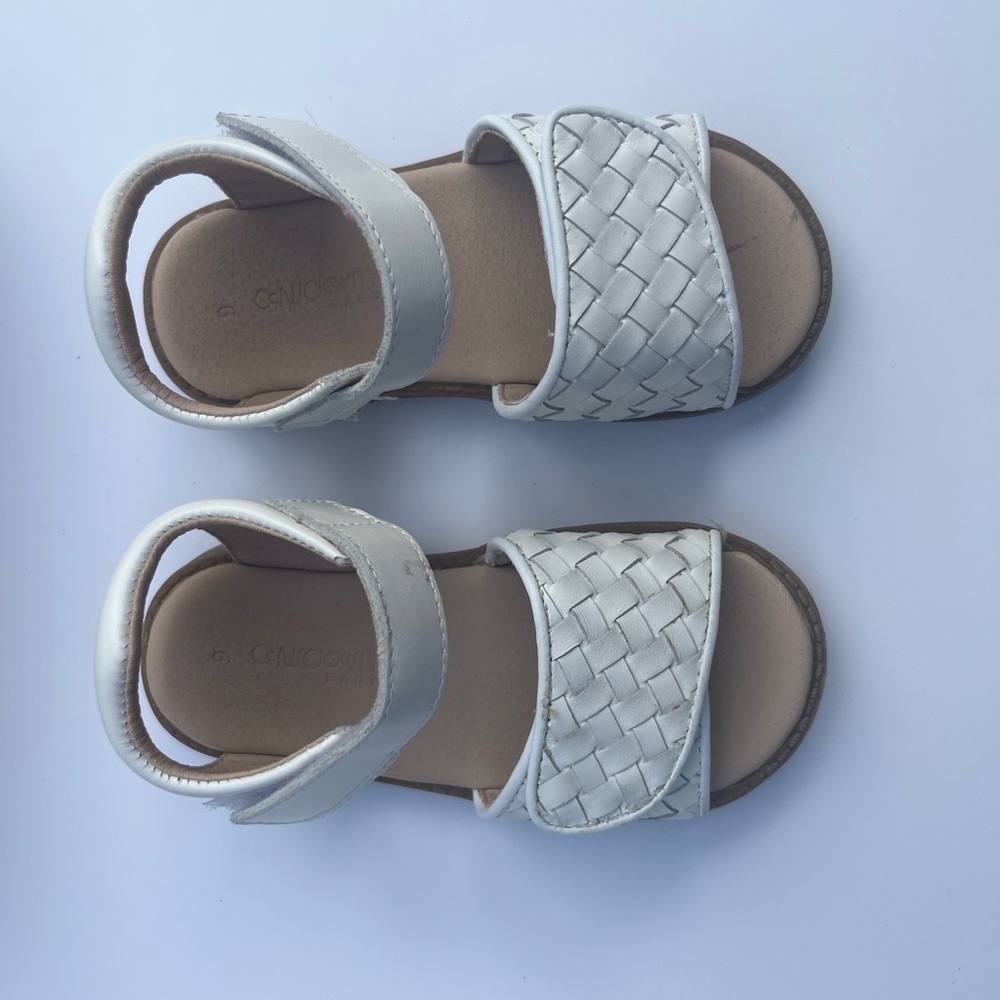 Consciously Baby Woven Leather White Kids Sandals